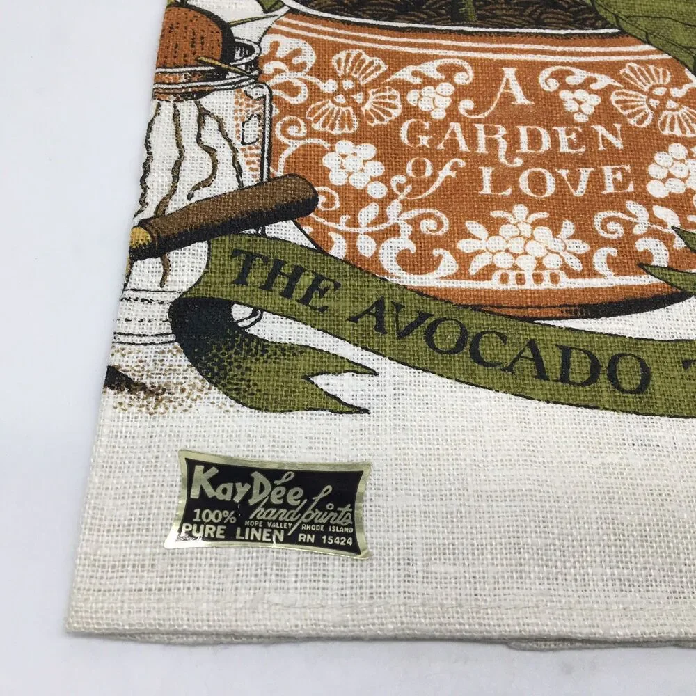 Vtg Kay Dee New Avocado Tree Kitchen Tea Towel Linen Hand Print Jackson Sewell